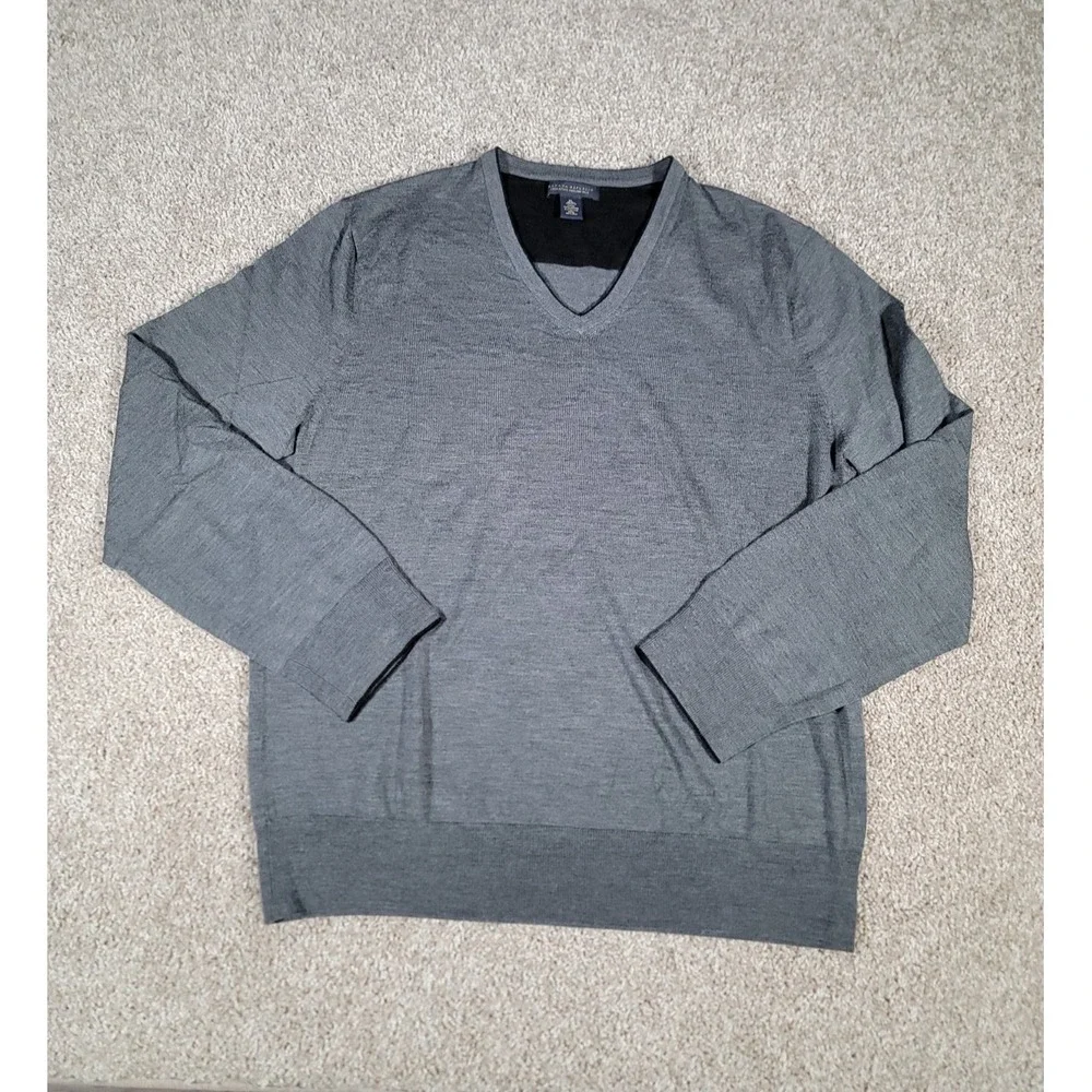 Banana Republic Luxury Blend Mens XL Gray Sweater Silk Wool V-Neck Long Sleeve